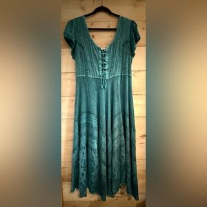 NWT Flower Western Cowgirl Chambray Dress Smocked Milkmaid Cottagecore Plus Size